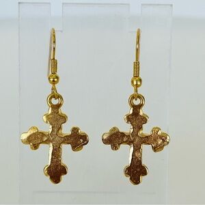 Gold Cross Dangle Earrings